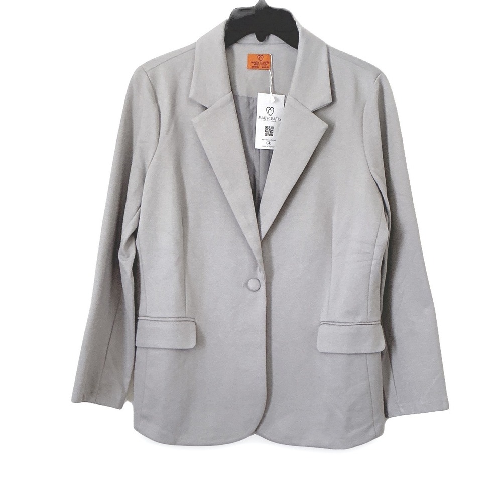 NWT Marycrafts Womens Blazer Sz 14 Gray Stretch Career Work Single Button DR599C